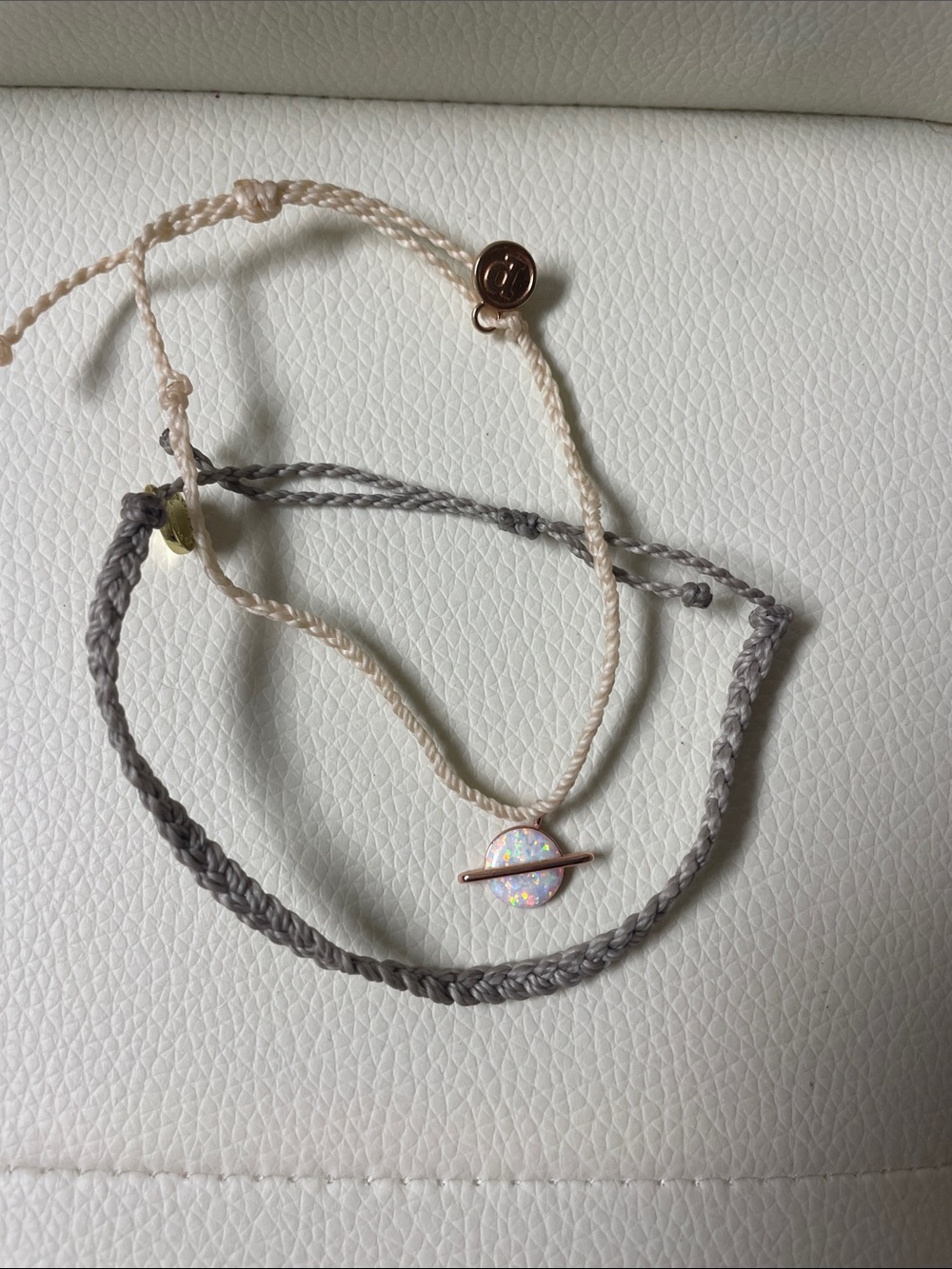Pura Vida Cream & Gray Layered Bracelet with Iridescent Opal Disk